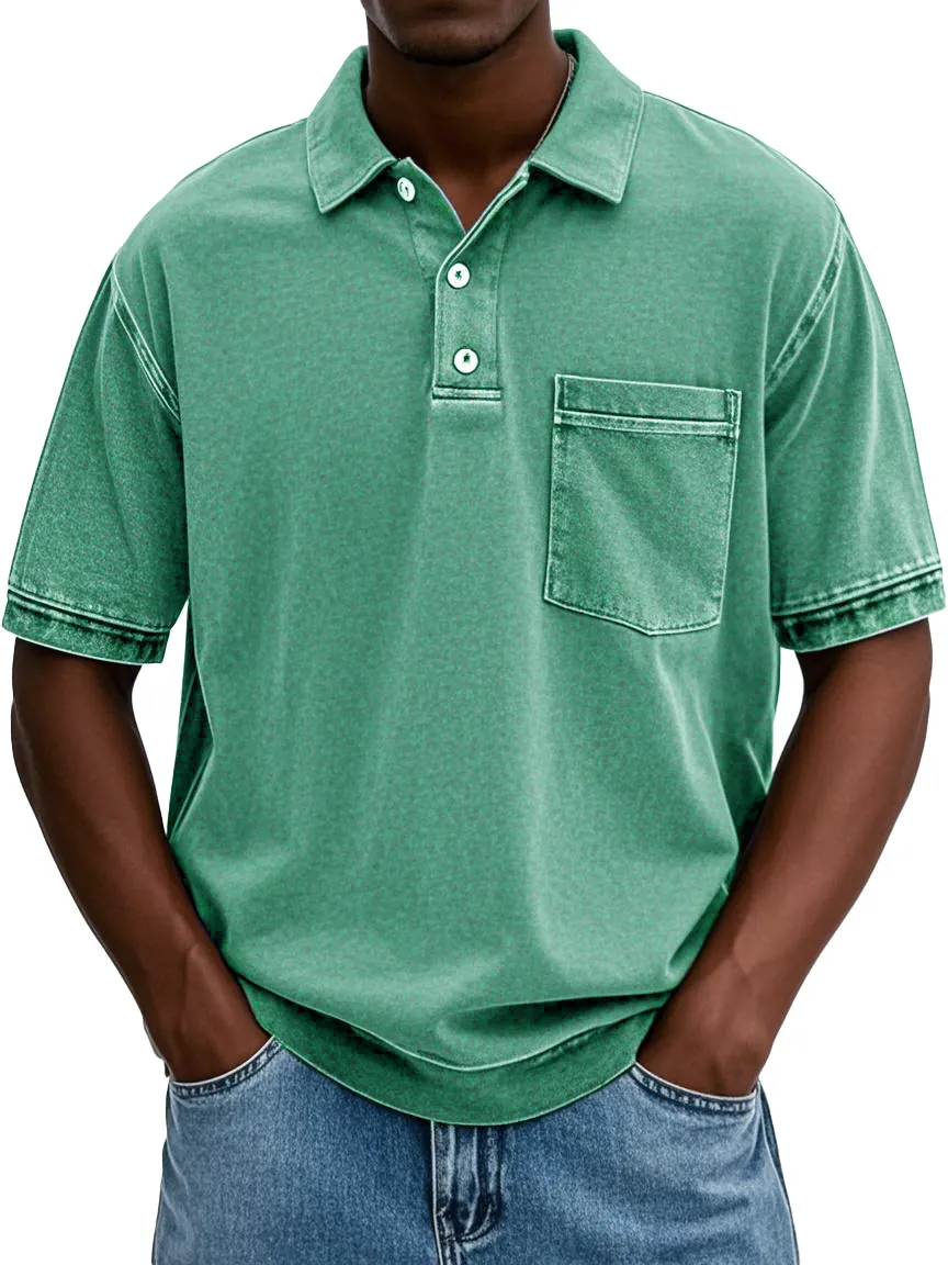FINAL SALE⚡10 Packs for $34.99⚡ - Men's Retro Distressed Lapel Short-sleeved Pocket Polo Shirt