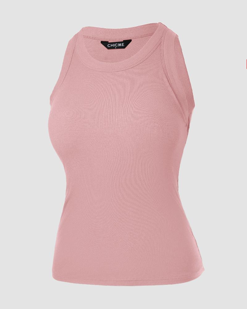O-Neck Knit Sleeveless Basic Slim Fit Tummy Control Tank Casual Top(Without Pads)