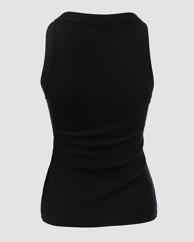 O-Neck Knit Sleeveless Basic Slim Fit Tummy Control Tank Casual Top(Without Pads)