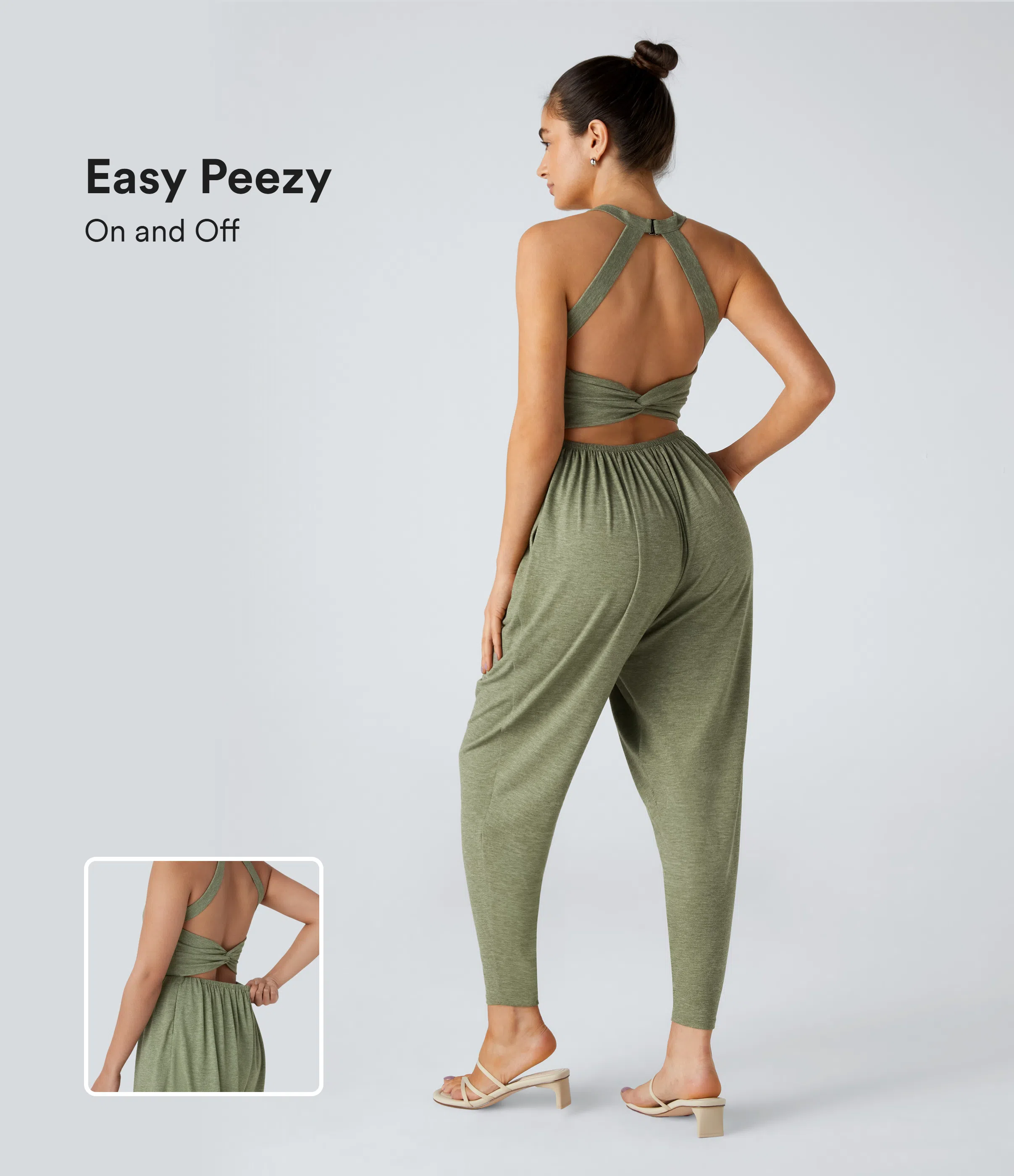 šLast day promotion-ā°Backless Twisted U Neck Side Pocket Harem Casual Jumpsuit-Easy Peezy Edition