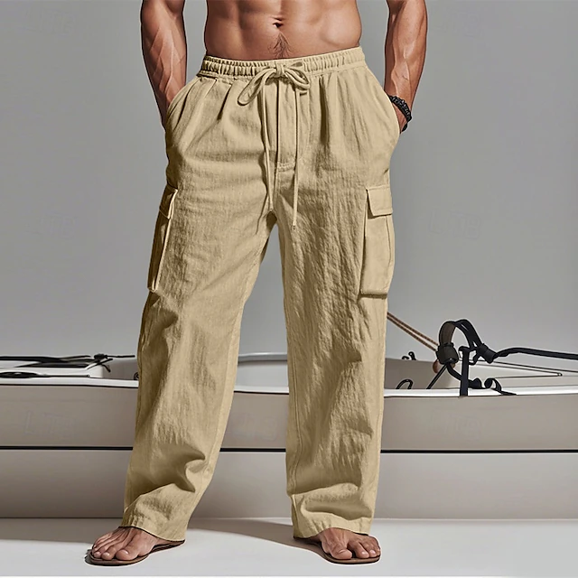 Men's Cargo Pants Trousers Summer Pants Beach Pants Gauze Pants Drawstring Elastic Waist Multi Pocket Plain Comfort Breathable Outdoor Daily Holiday Fashion Classic Style