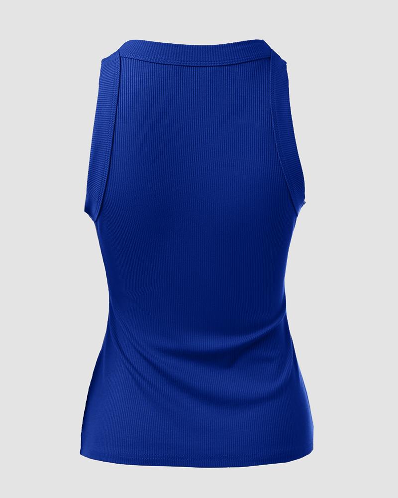 O-Neck Knit Sleeveless Basic Slim Fit Tummy Control Tank Casual Top(Without Pads)