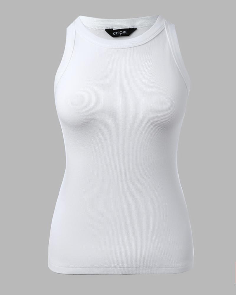O-Neck Knit Sleeveless Basic Slim Fit Tummy Control Tank Casual Top(Without Pads)