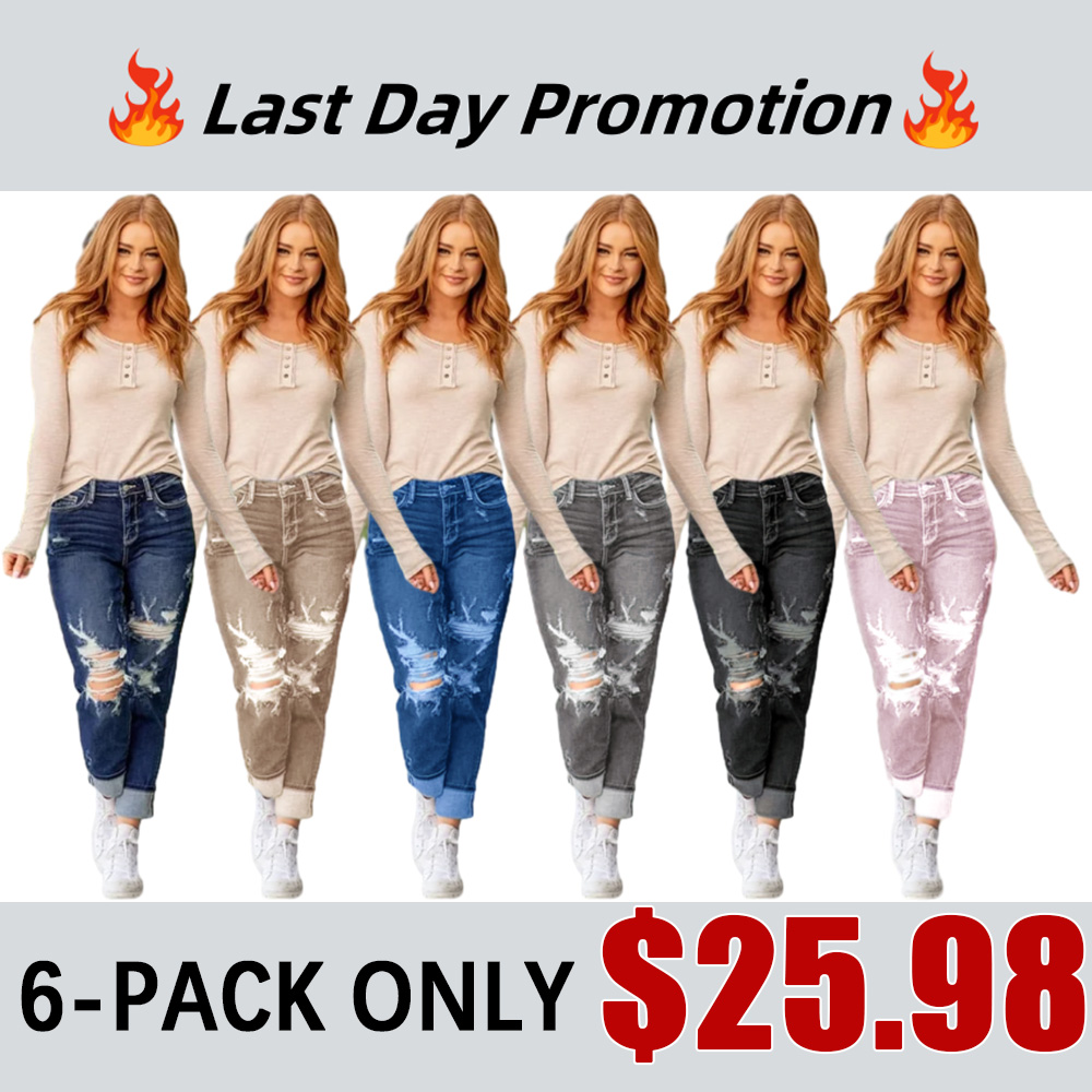Tummy Control Distressed Cuffed Boyfriend Jeans