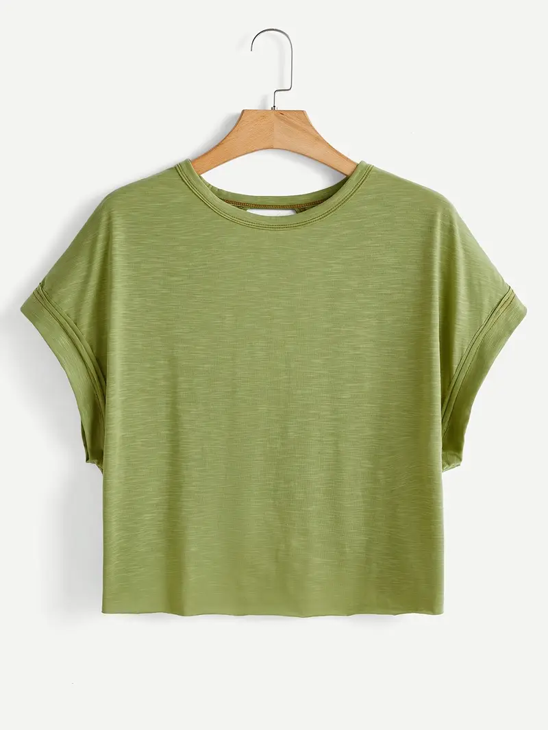 Women's Plain Cut Out Asymmetrical Hem Batwing Sleeve Tee, Elegant Casual Short Sleeve Round Neck T-Shirt for Summer, Ladies Clothes for Daily Wear