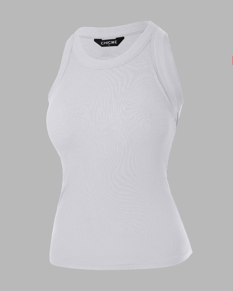 O-Neck Knit Sleeveless Basic Slim Fit Tummy Control Tank Casual Top(Without Pads)