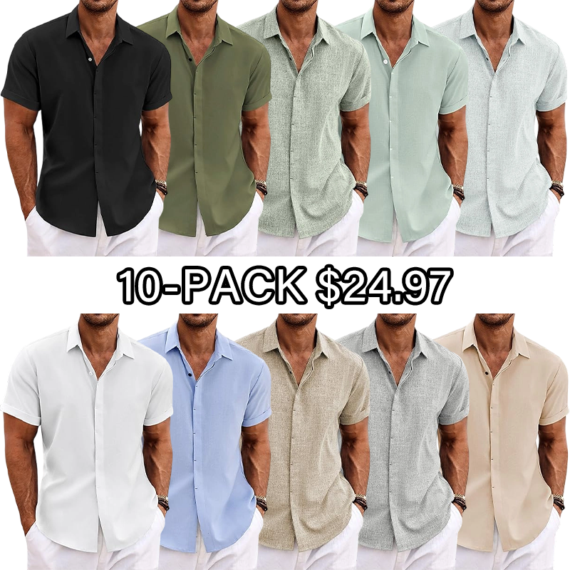 Men's Linen Shirts Short Sleeve Casual Shirts Button Down Shirt for Men Beach Summer Wedding Shirt