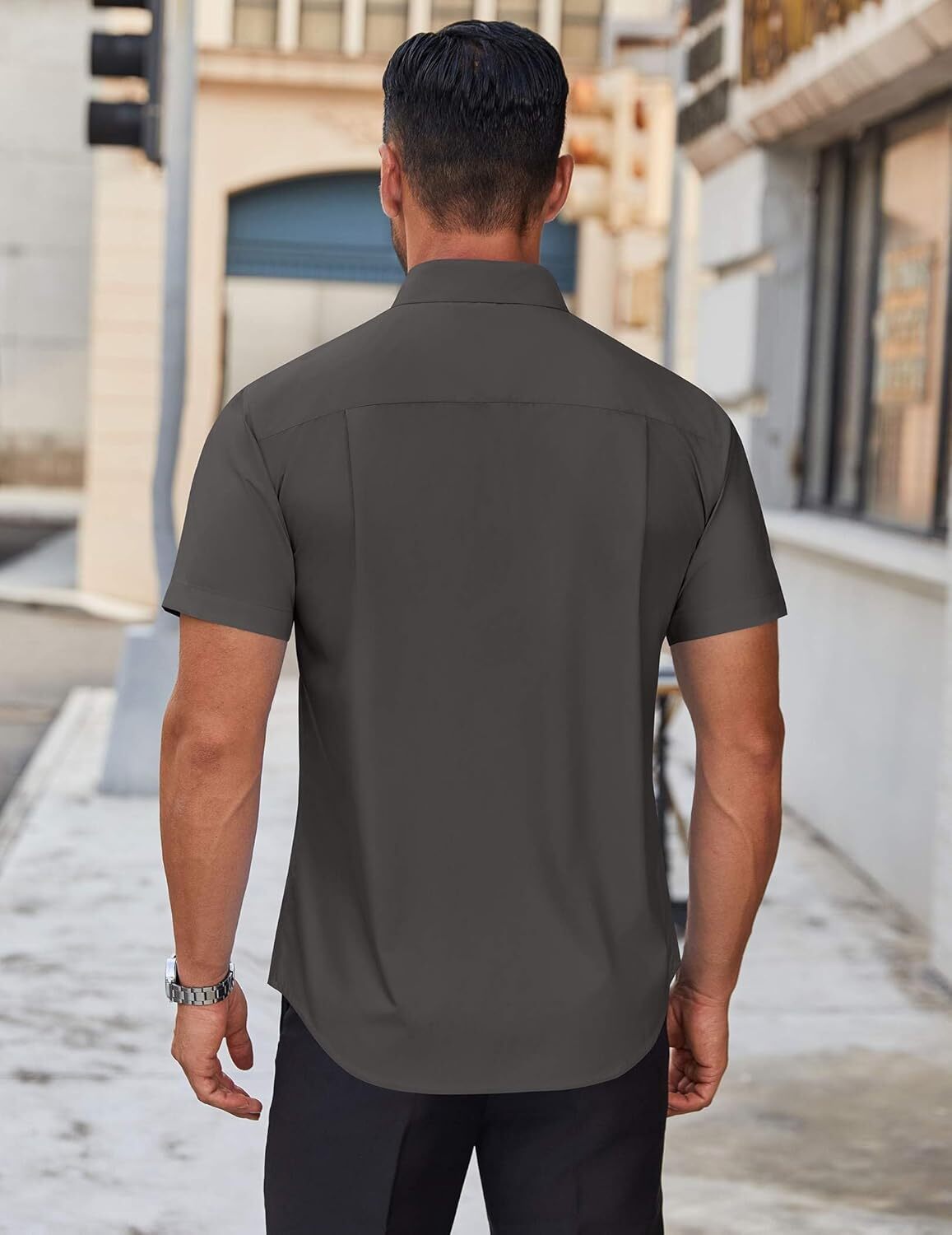 Mens Short Sleeve Dress Shirts Wrinkle Free Casual Button Down Shirts Summer Untucked Dress Shirt