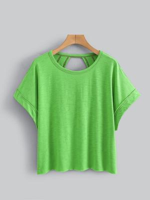 Women's Plain Cut Out Asymmetrical Hem Batwing Sleeve Tee, Elegant Casual Short Sleeve Round Neck T-Shirt for Summer, Ladies Clothes for Daily Wear