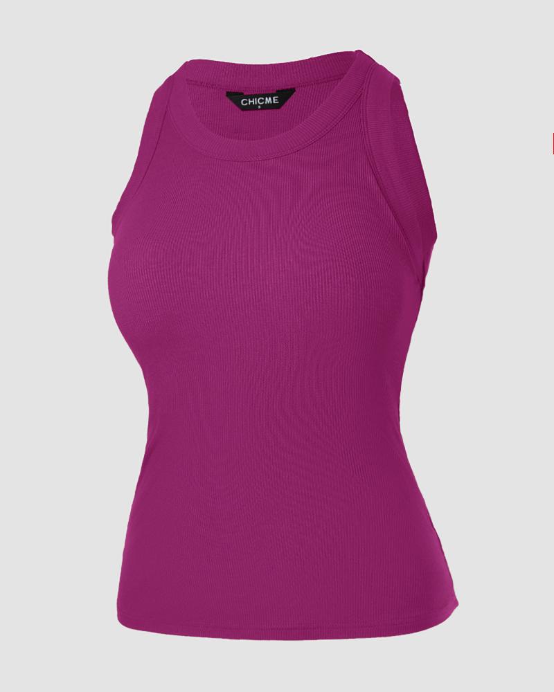 O-Neck Knit Sleeveless Basic Slim Fit Tummy Control Tank Casual Top(Without Pads)