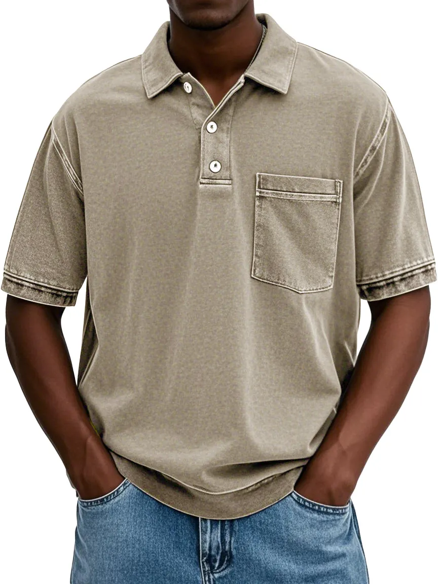 FINAL SALE⚡10 Packs for $34.99⚡ - Men's Retro Distressed Lapel Short-sleeved Pocket Polo Shirt
