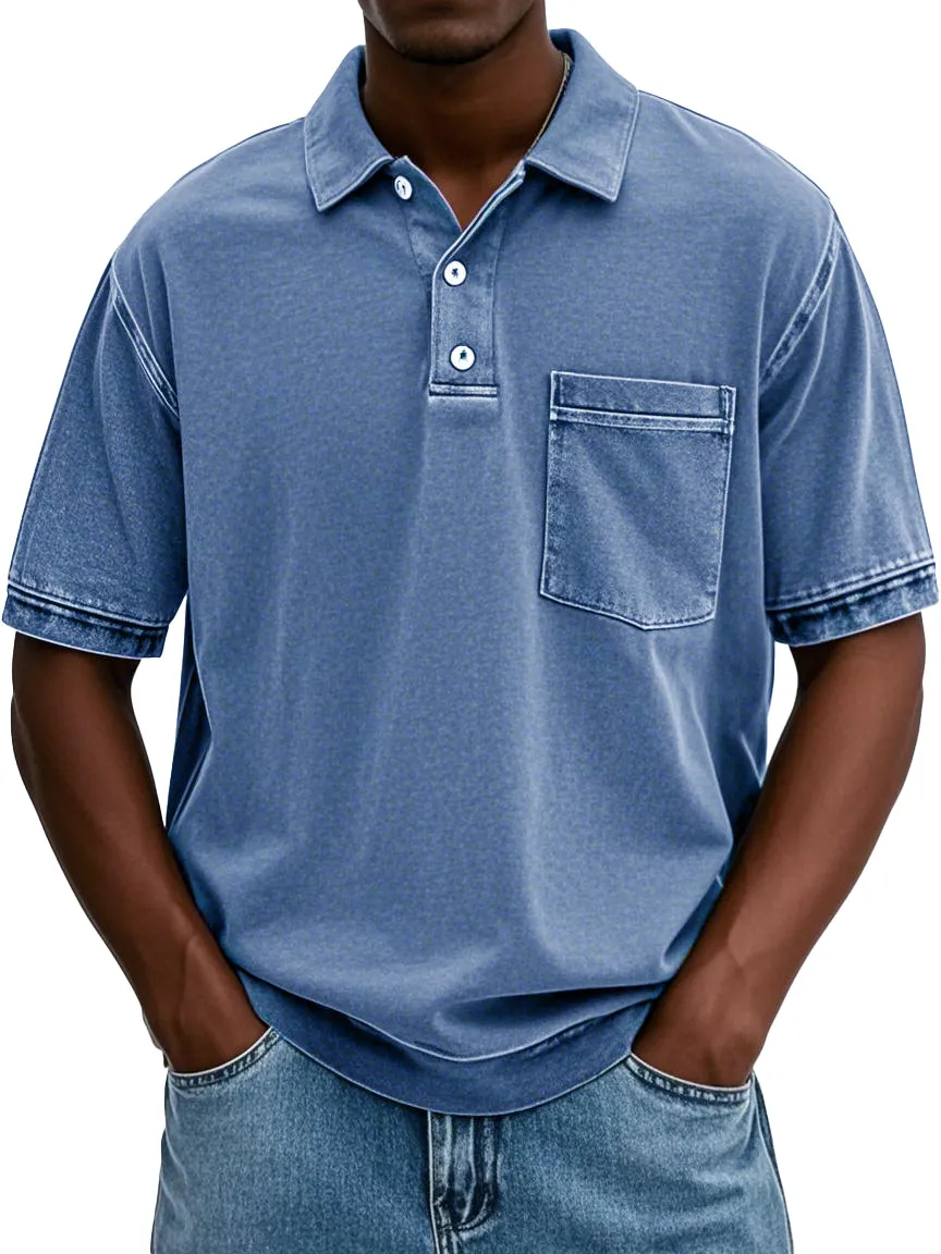 FINAL SALE⚡10 Packs for $34.99⚡ - Men's Retro Distressed Lapel Short-sleeved Pocket Polo Shirt