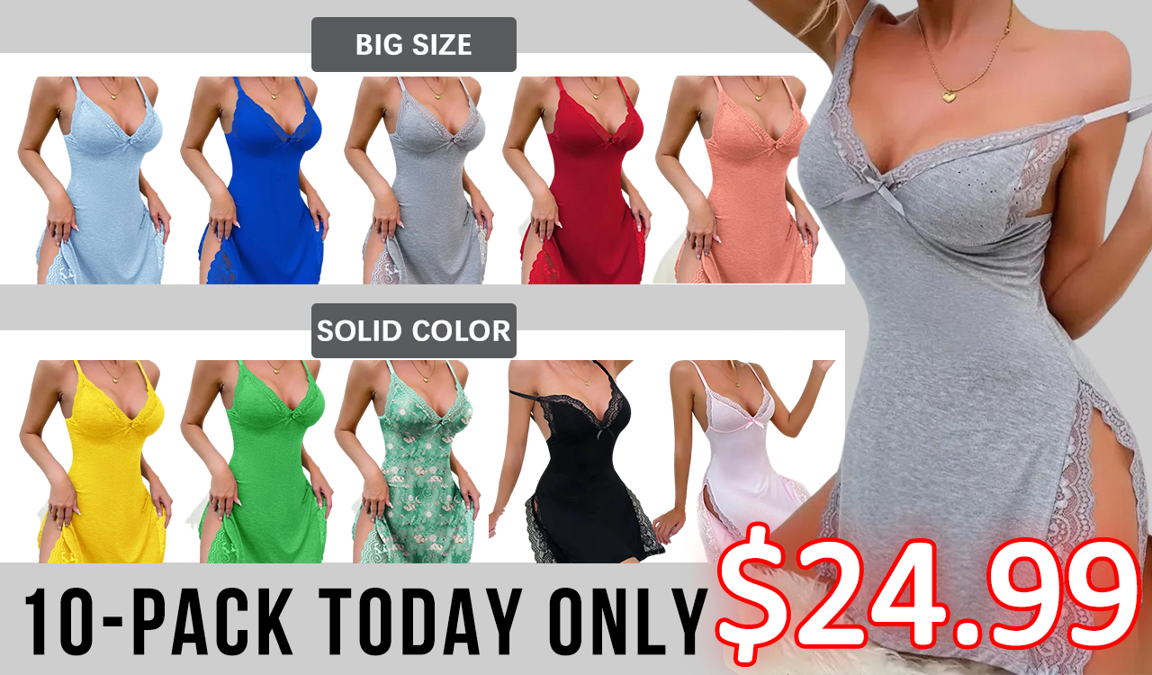 šLast Day Promotionā”Lace Trim Slit Bowknot Decor Sleep Dress Lingerie Party Sleeveless Low Cut Breathable
