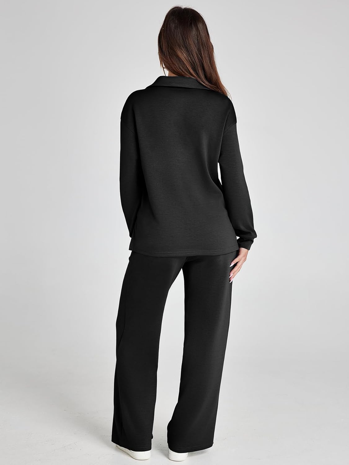 Women's 2 Piece Sets Outfits Casual Long Sleeve Sweatsuits Polo Top and Wide Leg Pants Matching Sets