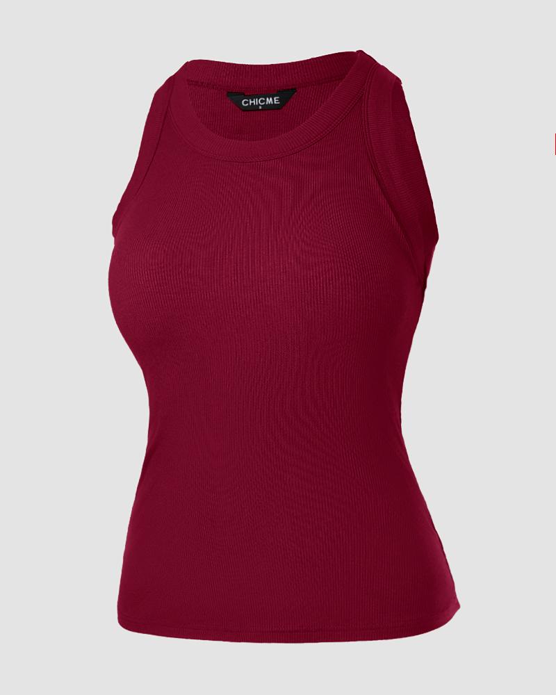 O-Neck Knit Sleeveless Basic Slim Fit Tummy Control Tank Casual Top(Without Pads)