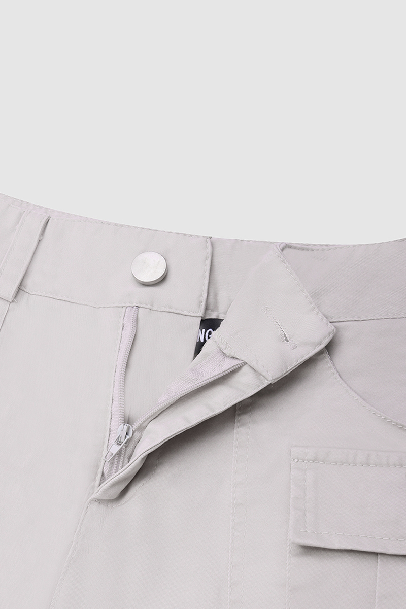 Flap Pocket Roll Tab Hem Mid Waist Shorts