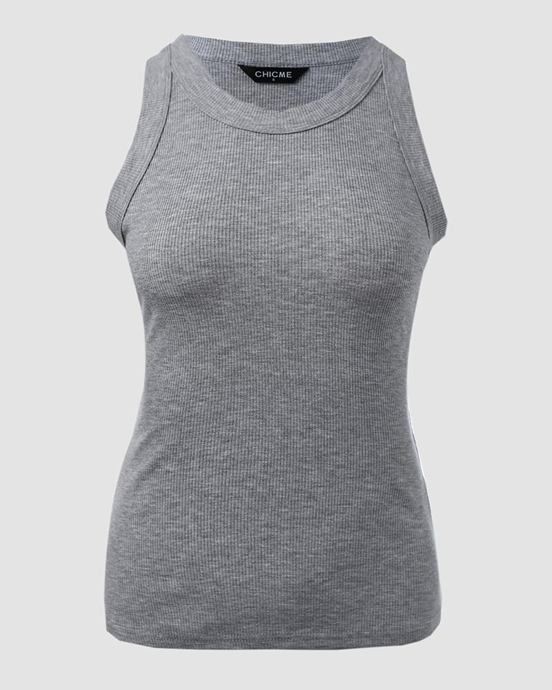 O-Neck Knit Sleeveless Basic Slim Fit Tummy Control Tank Casual Top(Without Pads)