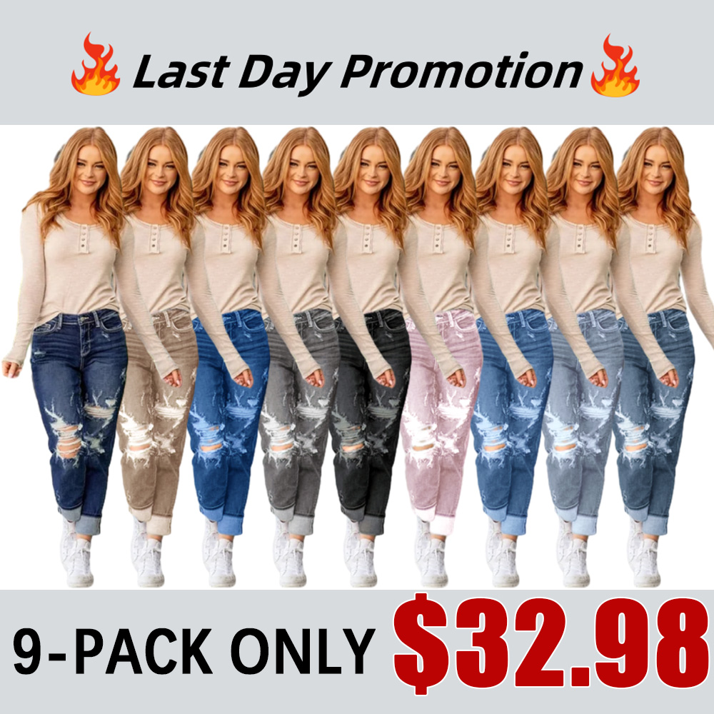 Tummy Control Distressed Cuffed Boyfriend Jeans