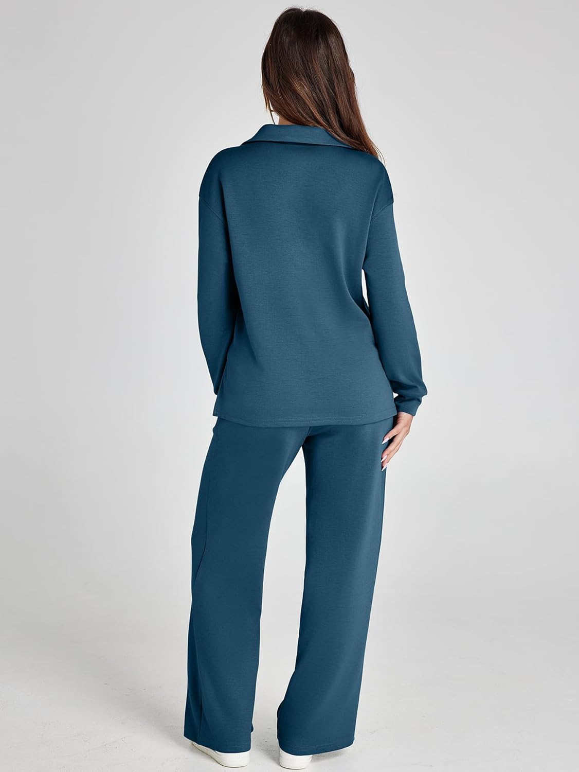 Women's 2 Piece Sets Outfits Casual Long Sleeve Sweatsuits Polo Top and Wide Leg Pants Matching Sets