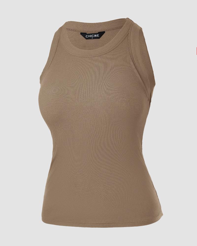 O-Neck Knit Sleeveless Basic Slim Fit Tummy Control Tank Casual Top(Without Pads)