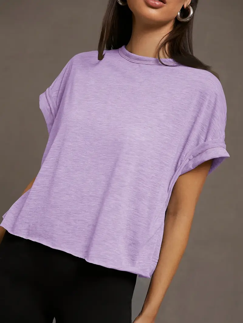 Women's Plain Cut Out Asymmetrical Hem Batwing Sleeve Tee, Elegant Casual Short Sleeve Round Neck T-Shirt for Summer, Ladies Clothes for Daily Wear