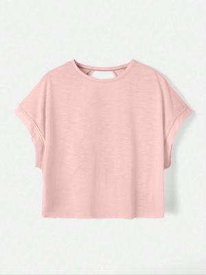 Women's Plain Cut Out Asymmetrical Hem Batwing Sleeve Tee, Elegant Casual Short Sleeve Round Neck T-Shirt for Summer, Ladies Clothes for Daily Wear