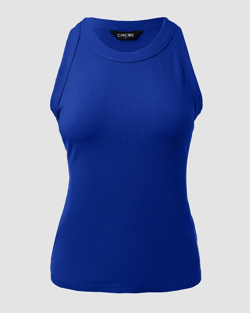 O-Neck Knit Sleeveless Basic Slim Fit Tummy Control Tank Casual Top(Without Pads)