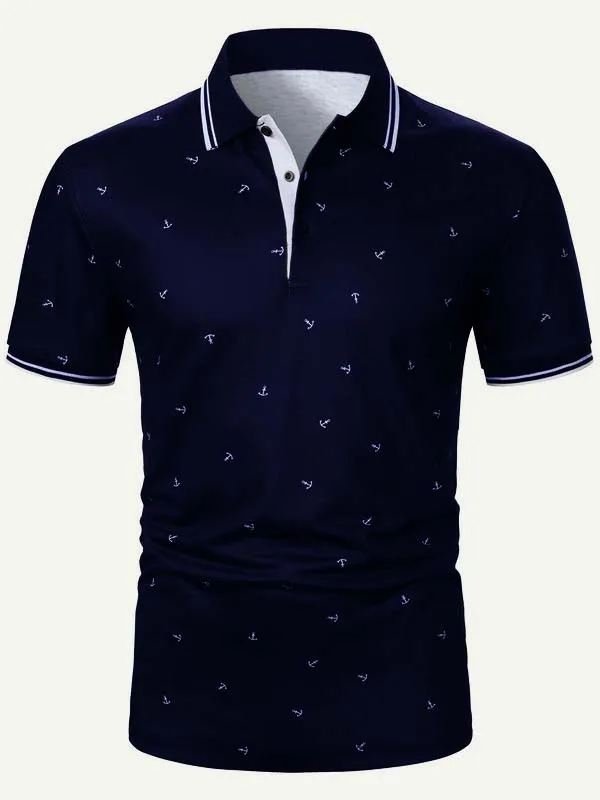 Men's Anchor Print Short Sleeve Polo Shirt