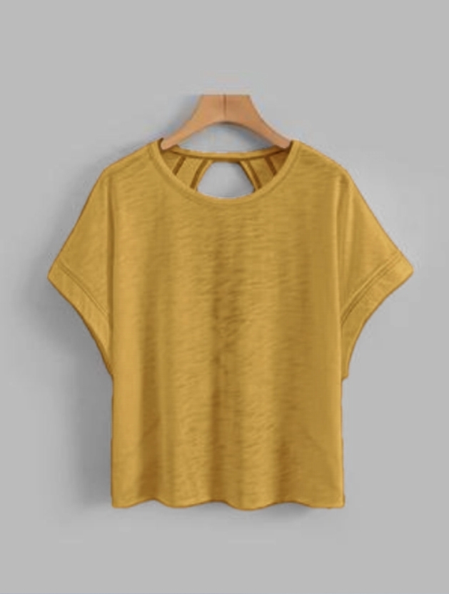 Women's Plain Cut Out Asymmetrical Hem Batwing Sleeve Tee, Elegant Casual Short Sleeve Round Neck T-Shirt for Summer, Ladies Clothes for Daily Wear
