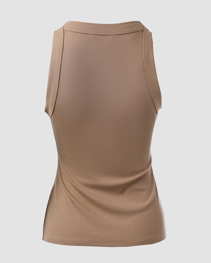 O-Neck Knit Sleeveless Basic Slim Fit Tummy Control Tank Casual Top(Without Pads)