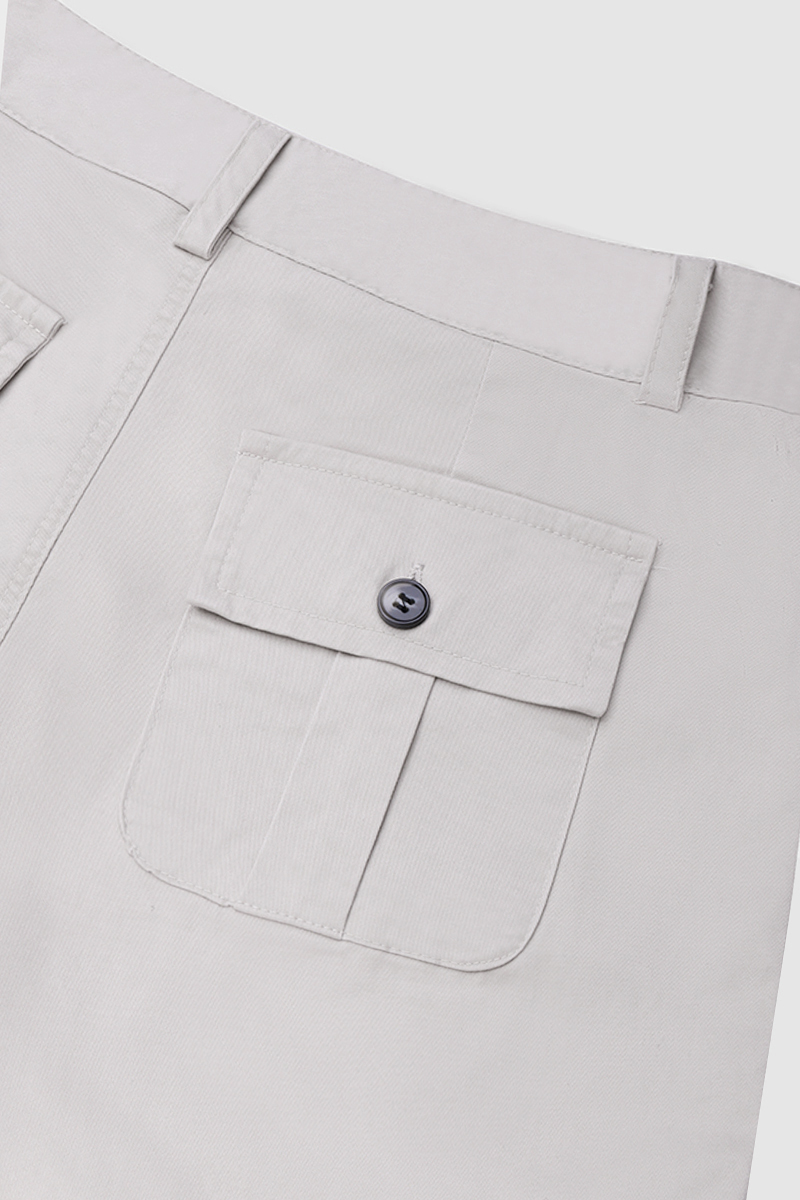 Flap Pocket Roll Tab Hem Mid Waist Shorts