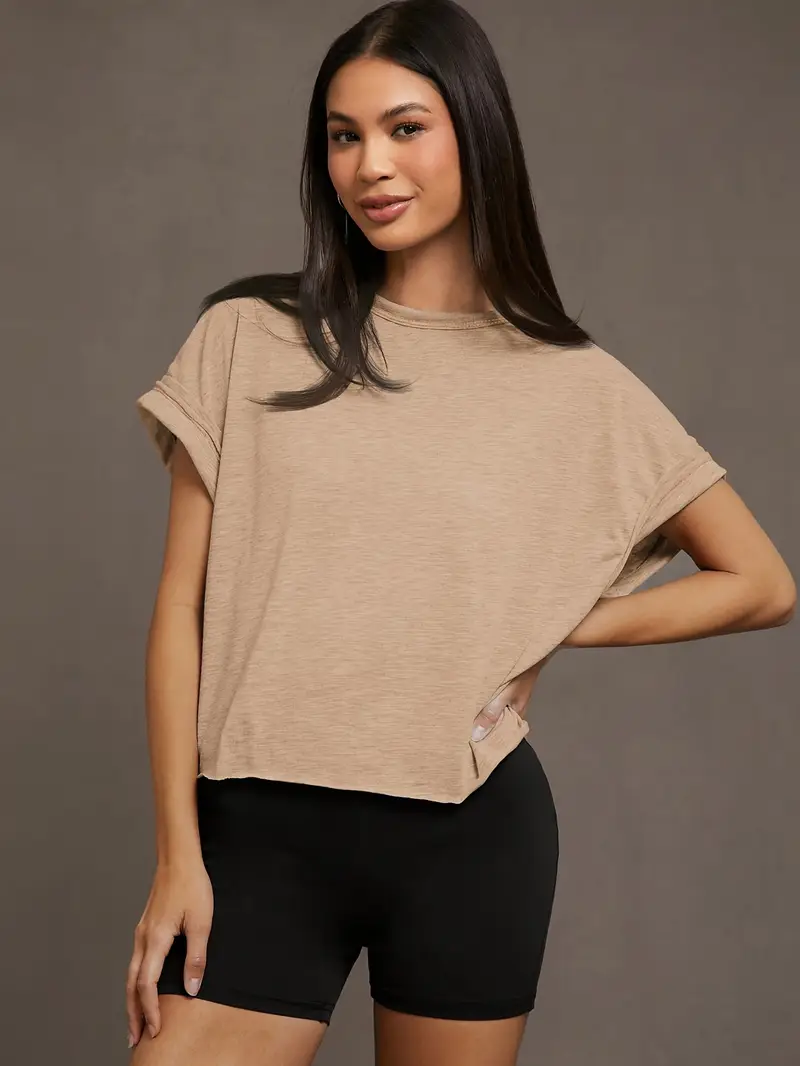 Women's Plain Cut Out Asymmetrical Hem Batwing Sleeve Tee, Elegant Casual Short Sleeve Round Neck T-Shirt for Summer, Ladies Clothes for Daily Wear