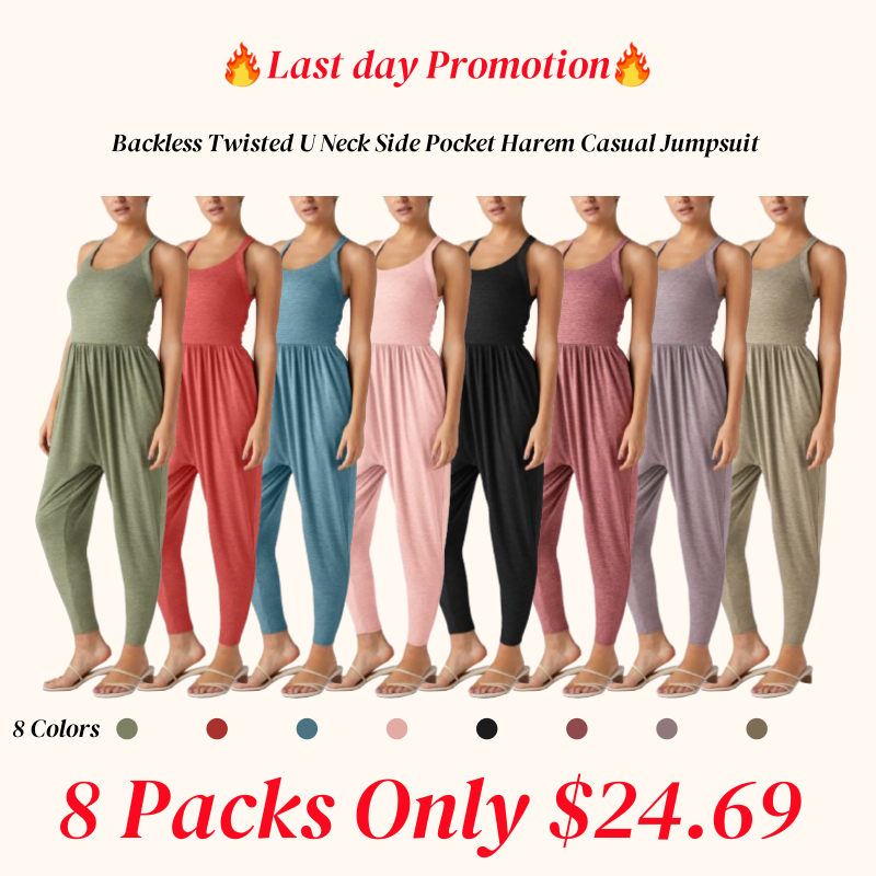 šLast day promotion-ā°Backless Twisted U Neck Side Pocket Harem Casual Jumpsuit-Easy Peezy Edition