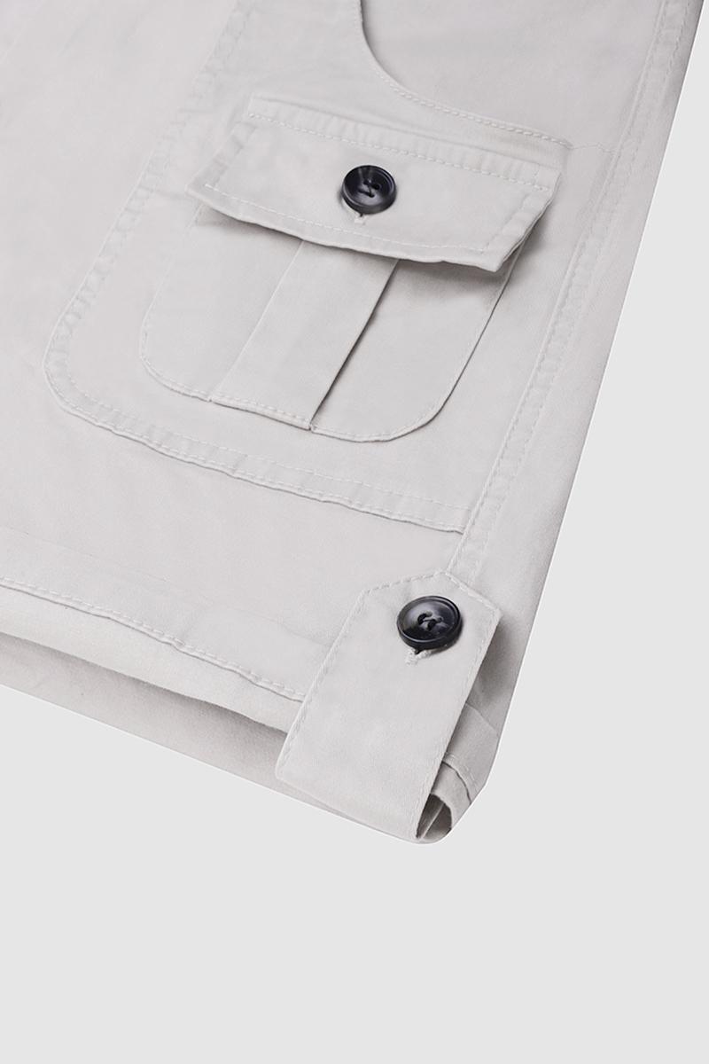 Flap Pocket Roll Tab Hem Mid Waist Shorts