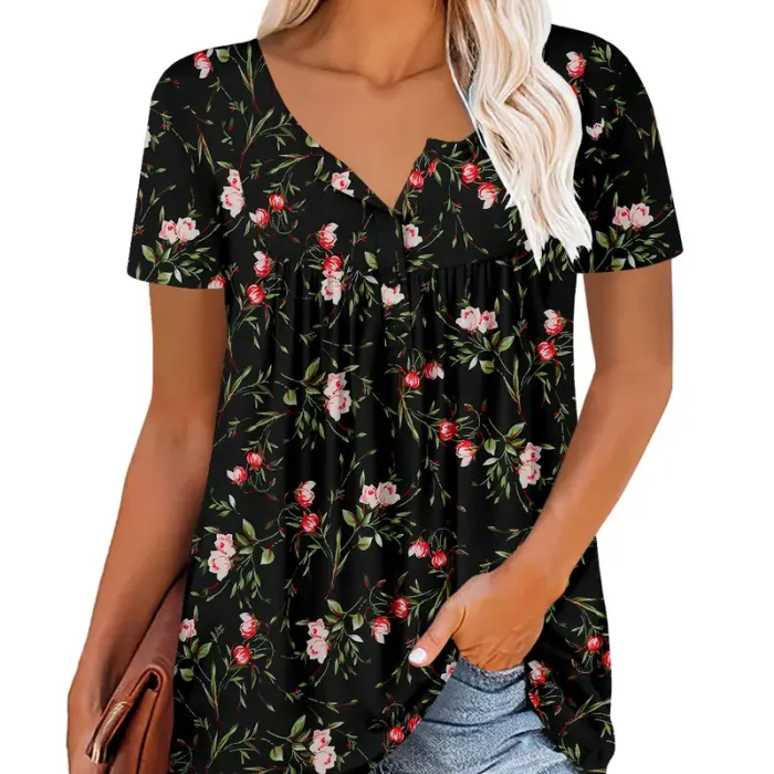 ⏰Hot Sale-Women's Summer Pleated Printed Short-Sleeves