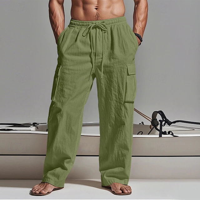 Men's Cargo Pants Trousers Summer Pants Beach Pants Gauze Pants Drawstring Elastic Waist Multi Pocket Plain Comfort Breathable Outdoor Daily Holiday Fashion Classic Style