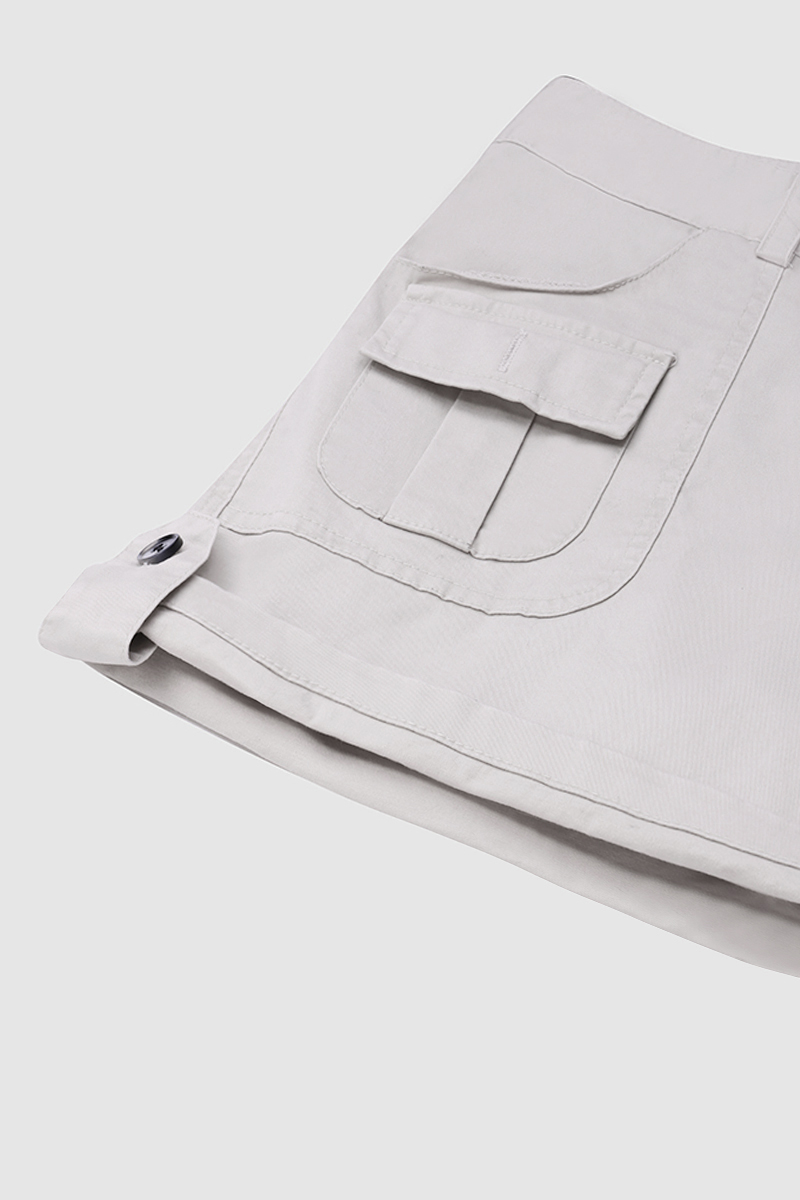 Flap Pocket Roll Tab Hem Mid Waist Shorts