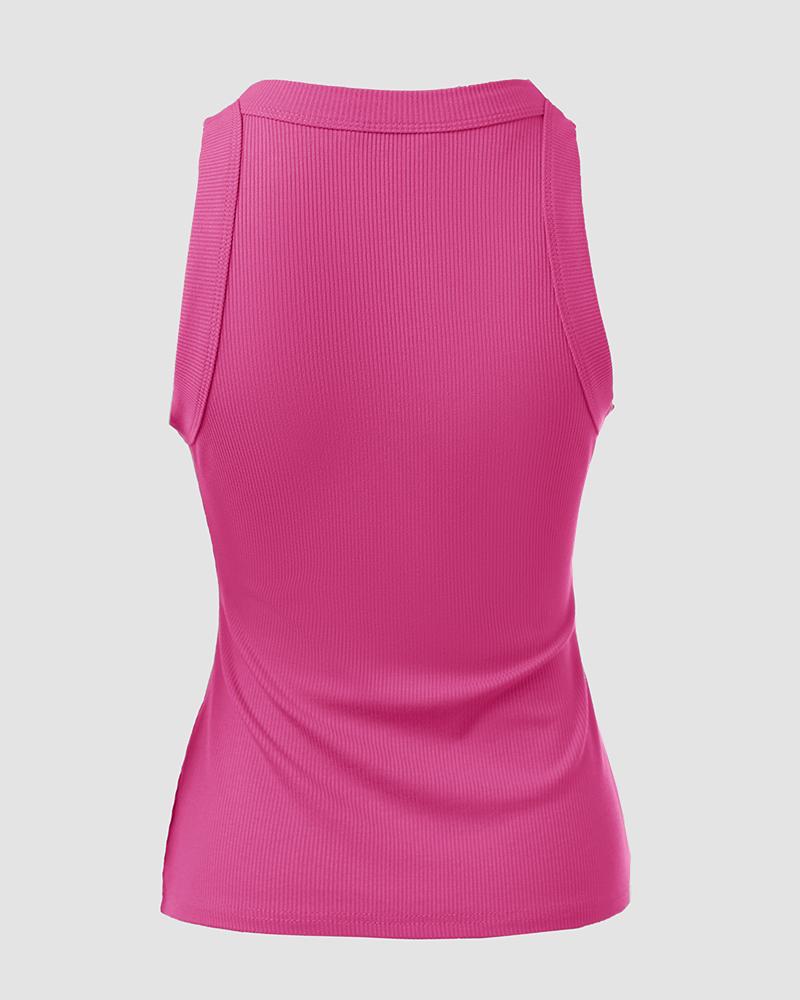 O-Neck Knit Sleeveless Basic Slim Fit Tummy Control Tank Casual Top(Without Pads)