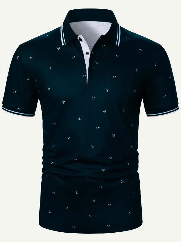 Men's Anchor Print Short Sleeve Polo Shirt