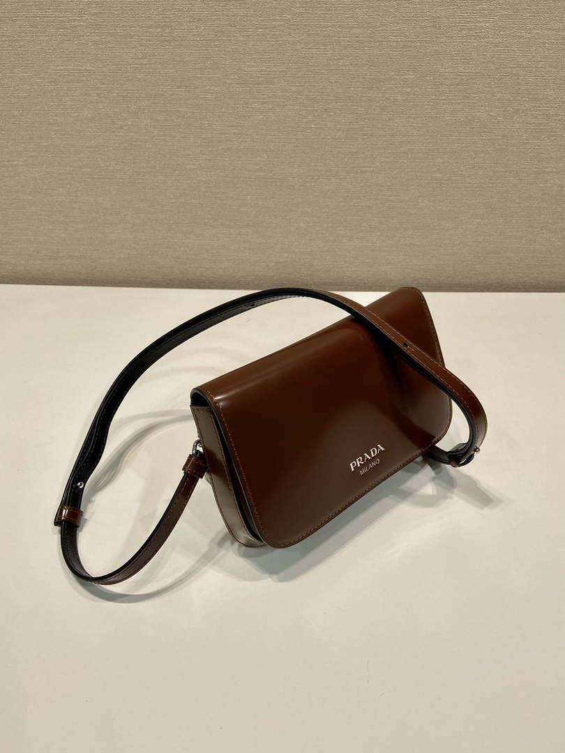 Replica Prada 2VD061 Black Brushed Leather Mini-bag With Shoulder Strap Brown