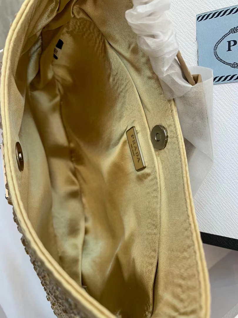 Replica Prada 1BC169 Prada Cleo satin bag with appliqués Gold
