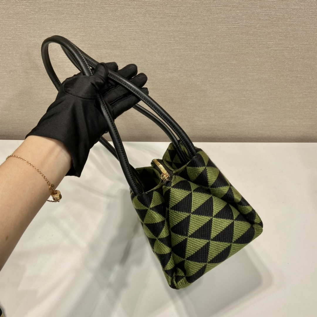 Replica Prada 1BA368 From The Runway Small embroidered fabric Prada Symbole bag Black Ivy Green