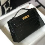 Replica Hermes Kelly Bag Hermes 19CM Epsom Shoulder Mini Bag Black Gold buckle 20455