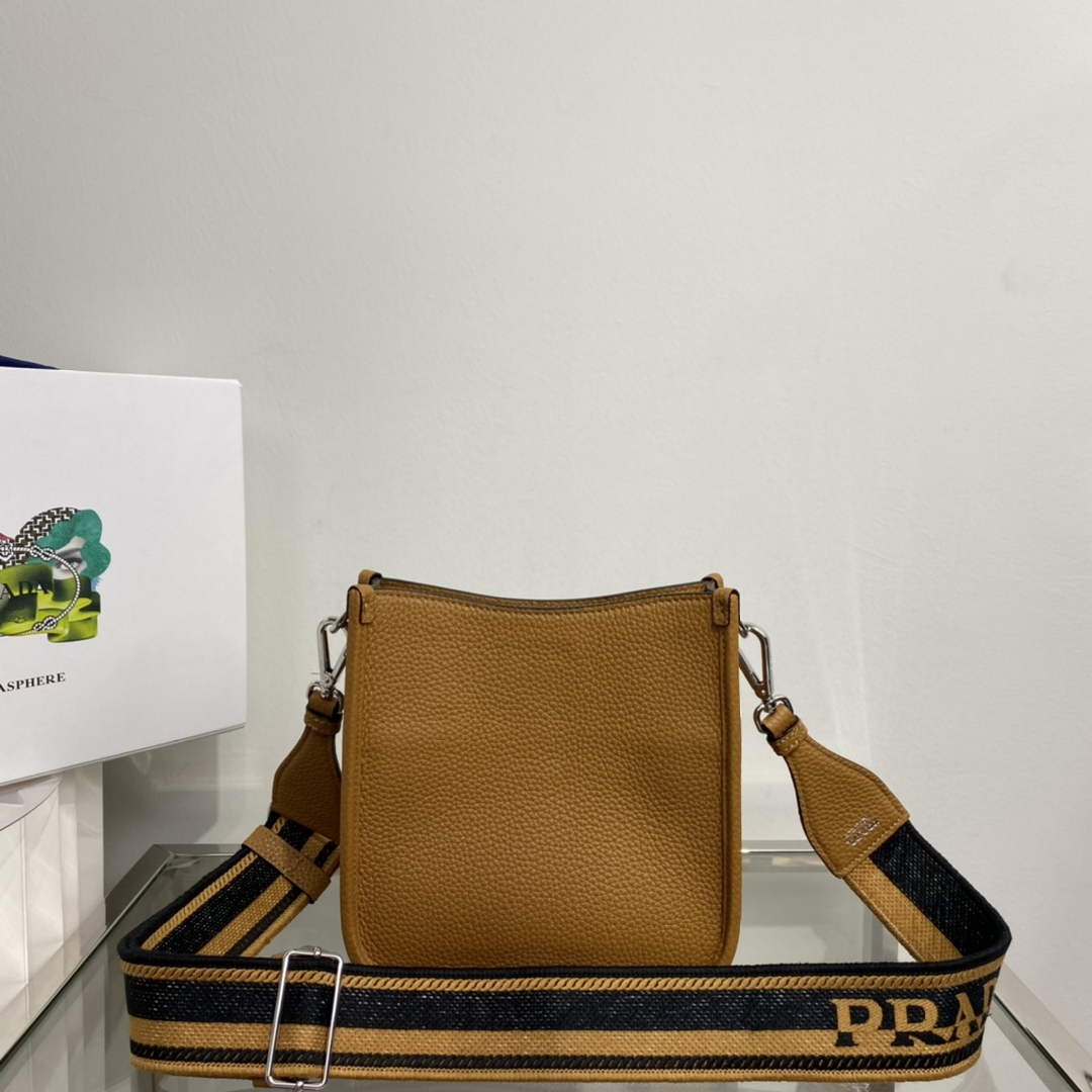 Replica Prada 1BH191 Leather mini shoulder bag tan