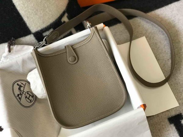 Replica Hermes Evelyne Bag Hermes Mini Crossbody Bag 20400 Silver Buckle Dark Gray