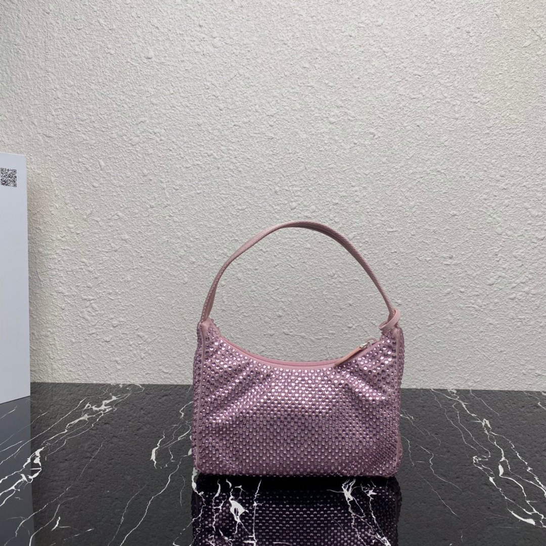 Replica Prada 1NE515 Satin mini-bag with artificial crystals Pink
