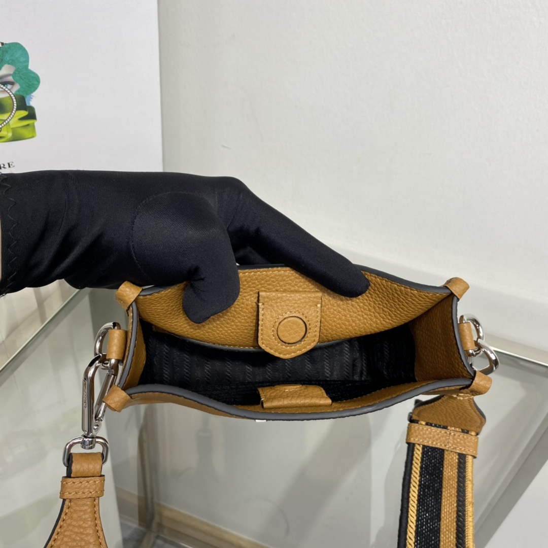 Replica Prada 1BH191 Leather mini shoulder bag tan