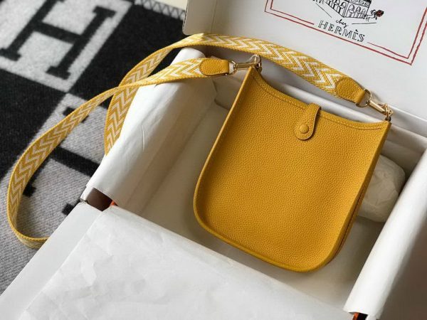 Replica Hermes Evelyne Bag Designer Hermes Mini Crossbody Bag 20392 Gold Buckle Yellow