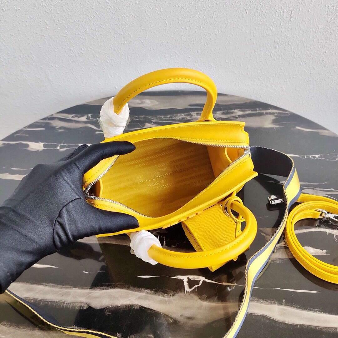 Replica Prada 1BA269 Saffiano Leather Prada Monochrome Bag Yellow