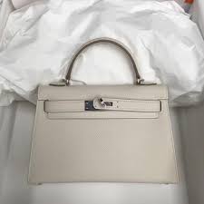 Replica Hermes Kelly Bag Hermes 19CM Epsom Shoulder Mini Bag Beige Silver buckle 20457